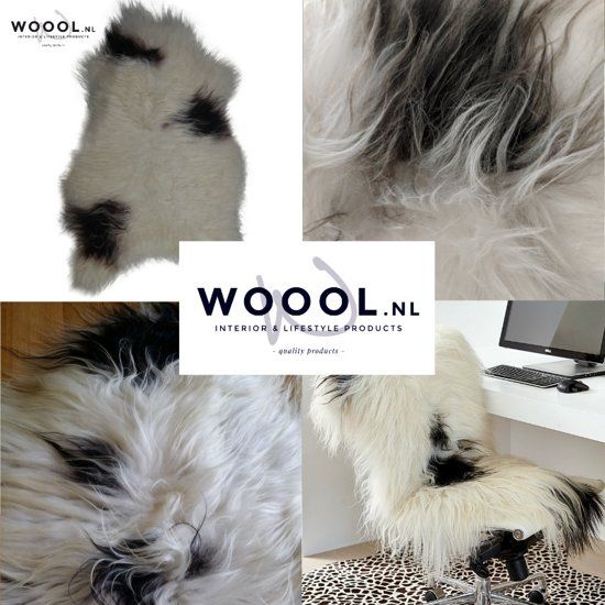 WOOOL IJslandse Schapenvacht XL 115cm - Zwart Wit Gevlekt - Langharig