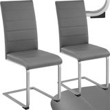Tectake Eetkamerstoelen - Kunstleren stoelen met hoge rugleuning - Set van 2 - Sledestoel met ergonomisch gevormde rugleuning - Grijs