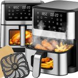 Retoo Friteuse à air chaud 8L Airfryer, 1800W, 14 programmes, Air fryer, Fenêtre de visualisation et écran tactile LED, Cuisiner Griller Et Cuire, Noir-Argent