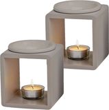 Merkloos Geurbrander voor amberblokjes/geurolie/waxmelts - 2x - keramiek - grijs - 11 x 11 x 13 cm