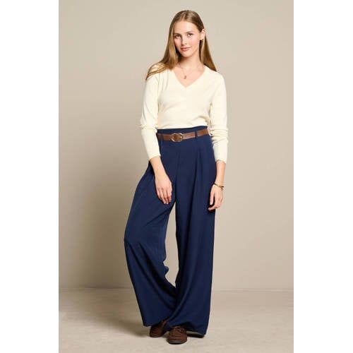 LOLALIZA wide leg broek met ceintuur - donkerblauw
