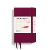 LEUCHTTURM1917 370551 weekkalender 2025, Pocket A6 hardcover - 12-maanden-planner, 80 g, gelinieerd - Port Red
