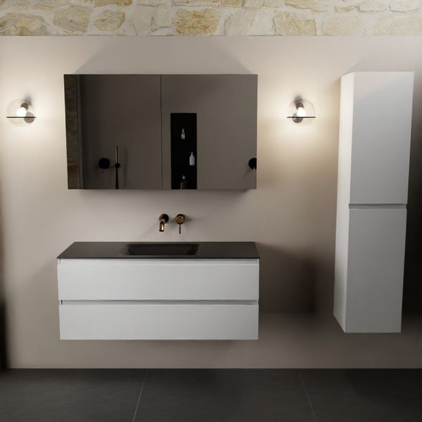Mondiaz Aivy badmeubelset - 120x45x50cm - 0 kraangaten - 1 wasbak urban Solid surface - Midden - 2 lades - Met spiegelkast - MDF Talc