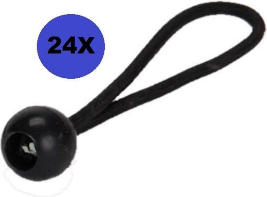 24 x Zwarte Bungee Ball Spanelastieken - 6 mm x 25 cm