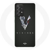Maniacase Hoesje voor Samsung Galaxy A52 Vikings serie seizoen 6 logo V zwaard grijs zwarte achtergrond