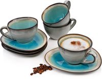 SÄNGER Capri Koffietassenset - 8-delig Serviesset Voor 4 Personen - Aardewerk - Lichtblauw Vintage Design Met Craquelé-effect - Inclusief Onderassen - 230 ml