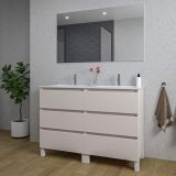Saniclass Chaci PLUS Badkamermeubelset - 120x86x46cm - keramische wastafel wit - 2 wasbakken - 2 kraangaten - 6 lades - rechthoekige spiegel - mat cotton (beige)