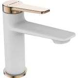 Merkloos Grohe Waterbesparende Wastafelkraan met Klikstop in Wit en Roségoud