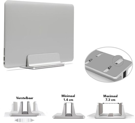 QUVIO Aluminium Verticale Laptop Standaard In breedte verstelbaar Voor elke laptop of Macbook Verticale stand