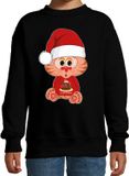 Bellatio Decorations Kersttrui/sweater voor jongens/meisjes - all I want - taartje - zwart - Kerst poesje 152/164