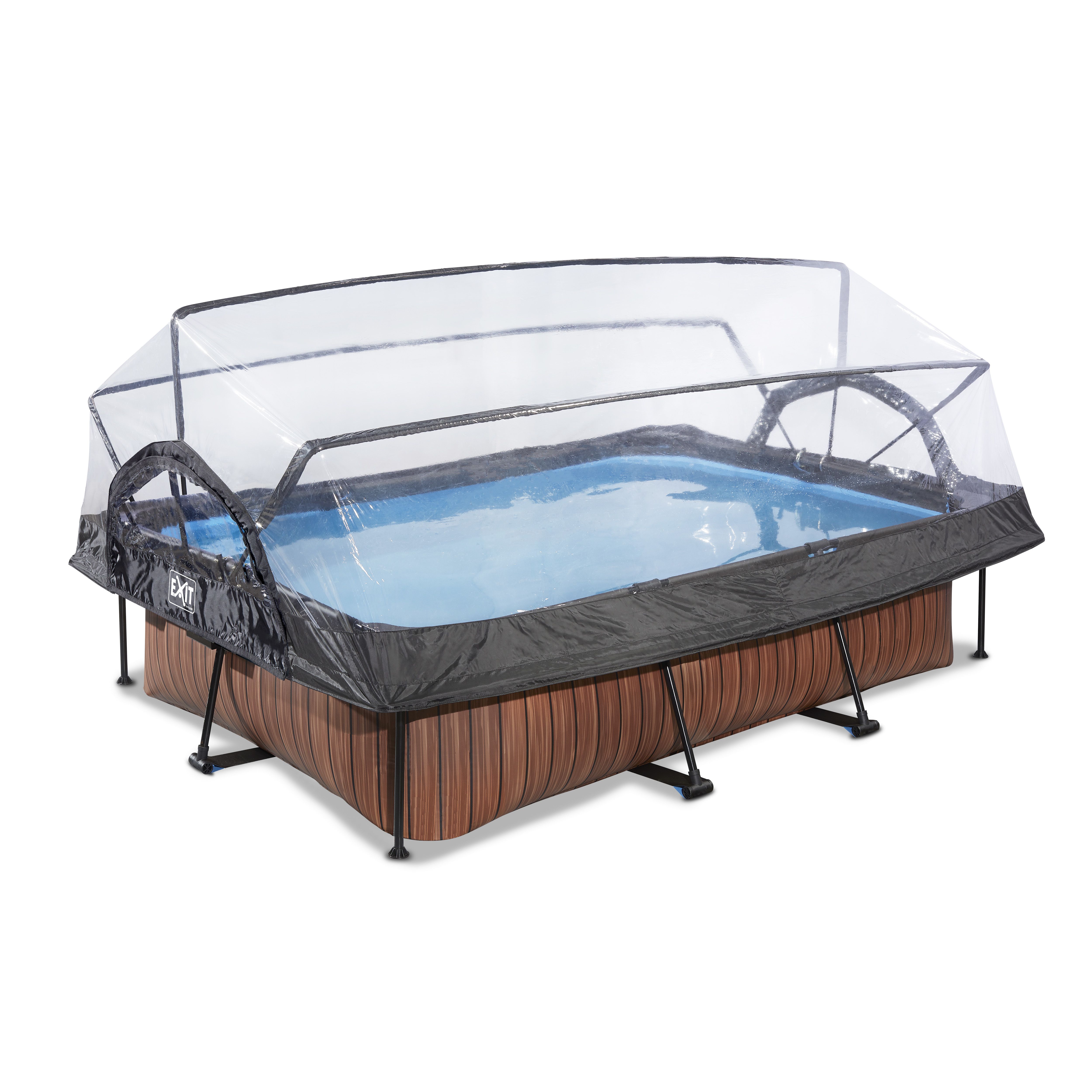 Exit Wood Zwembad - 300x200x65cm - Bruin - Met Overkapping en Filterpomp