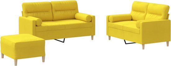 vidaXL 3-delige Loungeset met kussens stof lichtgeel
