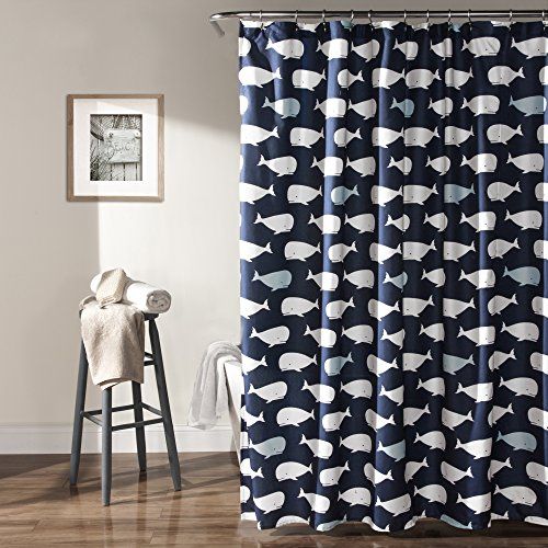 Lush Decor Marine Walvis Douche Gordijn - Stof Ocean Fish Animal Print Ontwerp voor Kinderen, 72"x 72"