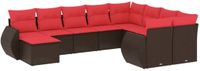 vidaXL 10-delige tuinbankset met kussens, bruin polyrotan