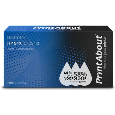 PrintAbout Huismerk HP 94X (CF294XD) Toner Zwart Voordeelbundel 2-pack Hoge capaciteit