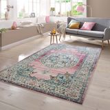 Tapis d'extérieur oriental, style vintage, rose, 240 x 340 cm