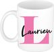 Bellatio Decorations Naam mok Laurien - roze - wit - keramiek - 300 ml - cadeau beker