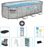 Bestway Ovaal Power Steel Swim Vista Zwembad - Steenprint - 549 x 274 x 122 - Inclusief Pomp - Ladder - Afdekzeil - Filter - Solar Mat - 8-delig