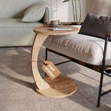 sugodesign Bijzettafel met Wielen – C-vormige Banktafel – Ronde Salontafel voor Woonkamer – Notenhoutlook