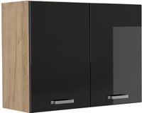 Vicco Glazen keukenkast R-Line, Zwart hoogglans/Goudkleurig Eiken, 80 cm