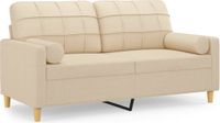 vidaXL Tweezitsbank met sierkussens 140 cm stof crèmekleurig