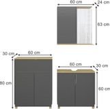 Vicco Meuble de salle de bain Livia, Antraciet/Eiken, 3 pièces