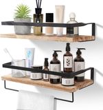 AGM Wandrek, hout, set van 2 met handdoekhouder, zwevende planken, wandopslag, hangrek, ideaal voor badkamer, keuken, woonkamer, kantoor, slaapkamer