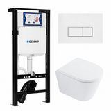 Geberit QeramiQ Dely Toiletset - 36.3x51.7cm - diepspoel - rimless - Geberit UP320 plieger inbouwreservoir - softclose toilet zitting - 35mm - glans witte bedieningsplaat - rechthoekige knoppen - mat wit