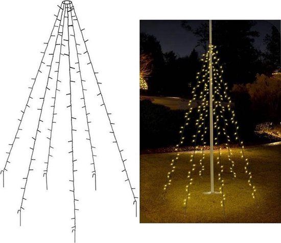 Pro Garden Vlaggenmast Verlichting - 192 LED's - 208 cm - Warm Wit Licht - Waterdicht