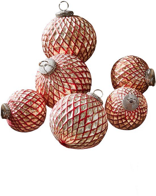 LOBERON Kerstbal set van 6 Aleviah goudkleurig/rood