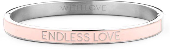 Key Moments 8KM BC0003 Stalen Bangle met Tekst - Endless Love - One-size - Zilverkleurig / Licht roze