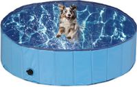 Relaxdays Hondenzwembad, HxØ: 30x120 cm, opvouwbaar, met afvoerdop, PVC en MDF, blauw