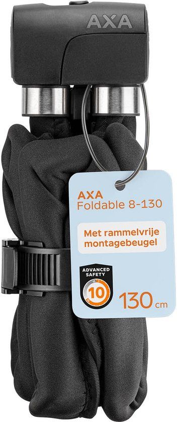AXA Foldable 8-130 Vouwslot – Slot voor fiets, racefiets, mountainbike – Fietsslot met houder en Sleutelservice– Stalen schakels – 130 cm