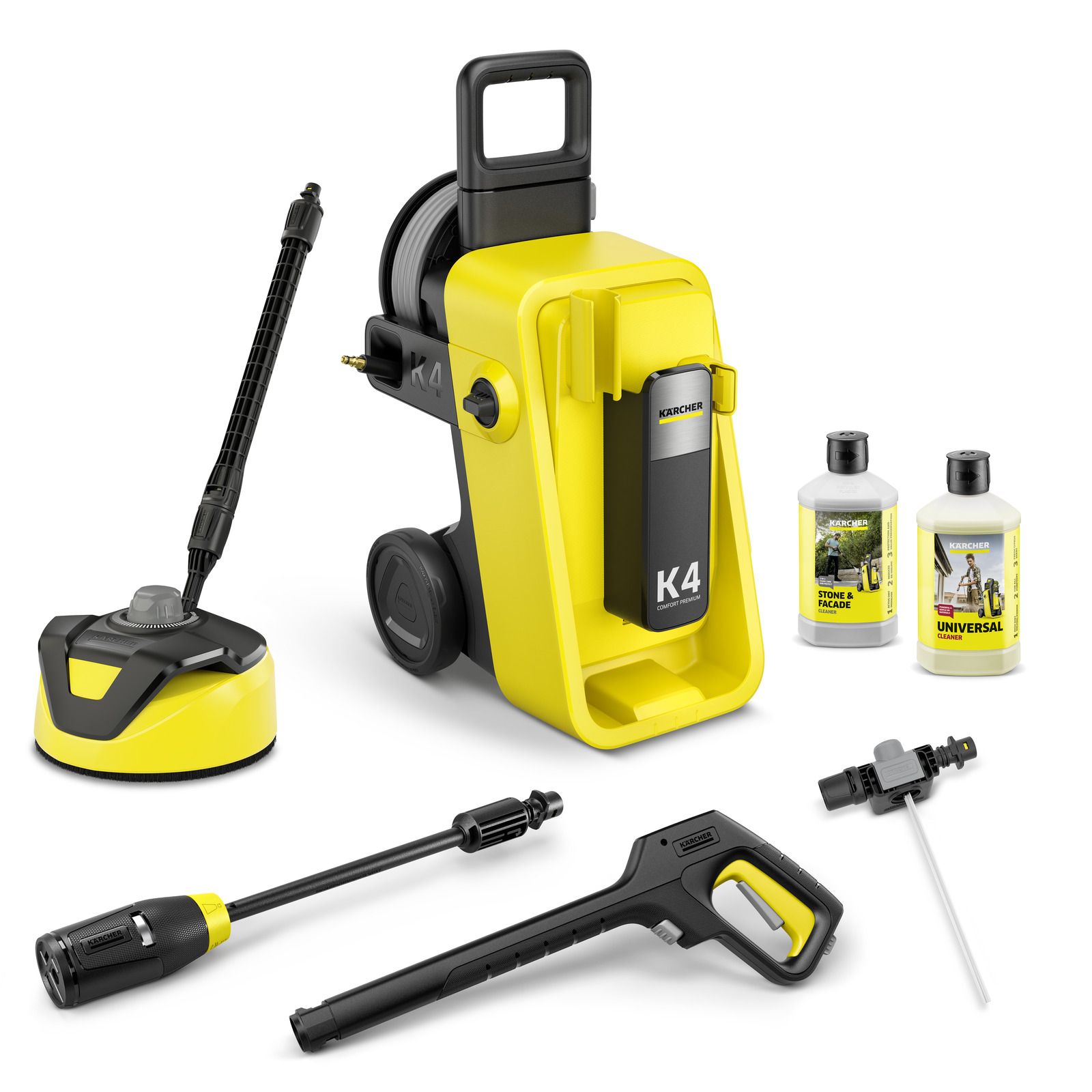 Kärcher K 4 Comfort Premium Home Hogedrukreiniger - 130 bar - 420 l/u - 30 m2/u - Terrasreiniger T 5 - Slanghaspel - 4-in-1 Spuitlans