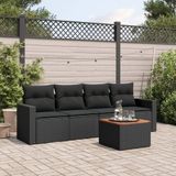 Maison Exclusive - Ensemble de meubles de jardin 5 pièces avec canapé et coussins, noir, en polyrotin