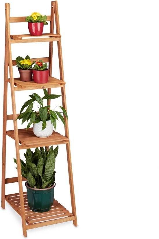 Merkloos Relaxdays plantenrek trapvormig hout - plantentrap - plantenstandaard - binnen