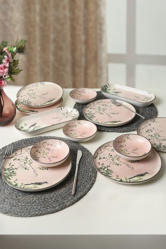 Keramika Pink Woods Serviesset - 12 delig - 6 persoons - Stoneware