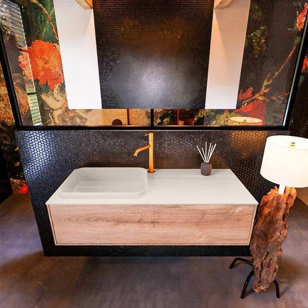 Mondiaz ERIN 120cm badmeubelset Washed oak met 1 lade - RIDGE links - Linen