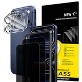 NEW'C Privacy Screen Protector voor iPhone 17 Pro + 2 Camera Lens Protector | 4 Stuks, 2x screenprotectors + 2x camera protectors, Zwart, Installatiehulp Inbegrepen, Privacy 28°, Gehard Glas