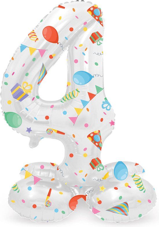 Folat Staande Folieballon Cijfer 4 Joyful Party - 72 cm