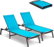 Vevor 2x Ligstoel, Strandligstoel, Ligstoel, 182x60x88cm, Blauw