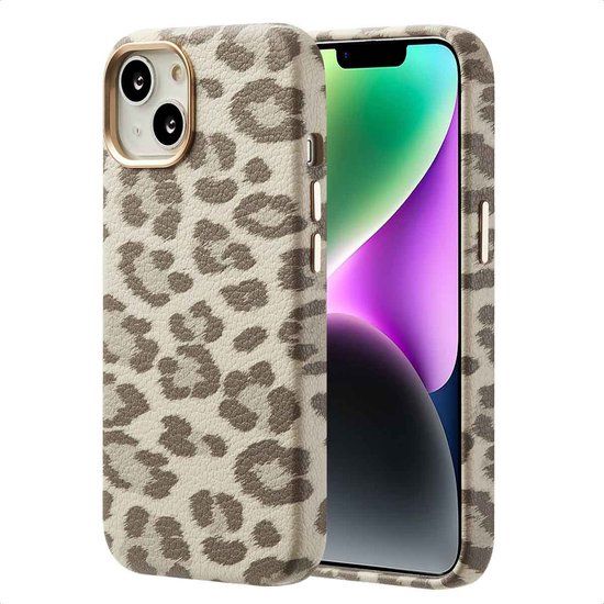 Selencia Sabi Backcover Panterprint met MagSafe voor de Apple iPhone 14 - Soft Ivory