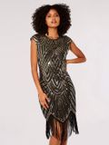 Robe courte à paillettes Art Déco avec franges