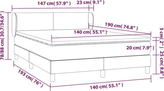 vidaXL Boxspring met matras stof blauw 140x190 cm