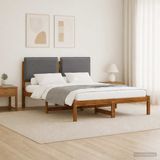 vidaXL Bedframe met gestoffeerd hoofdbord Naturel en lichtgrijs