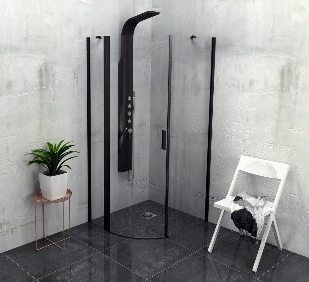 Sapho Zoom Line Douchecabine Kwartrond 90x90 Draaideur Links Antikalk - Zwart