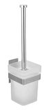 WENKO Turbo-Loc garnituur Genova mat, wandhouder van roestvrij staal voor bevestiging zonder boren met afneembare houder van gesatineerd glas incl. wc-borstel, (B x H x D): 9 x 35 x 10,6 cm