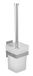 WENKO Turbo-Loc garnituur Genova mat, wandhouder van roestvrij staal voor bevestiging zonder boren met afneembare houder van gesatineerd glas incl. wc-borstel, (B x H x D): 9 x 35 x 10,6 cm