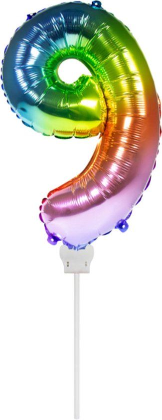 Folat Folieballon Taart Mini Cijfer 9 Regenboog (13cm)