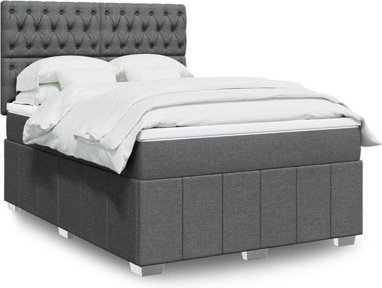 vidaXL Boxspring met matras stof donkergrijs 160x200 cm